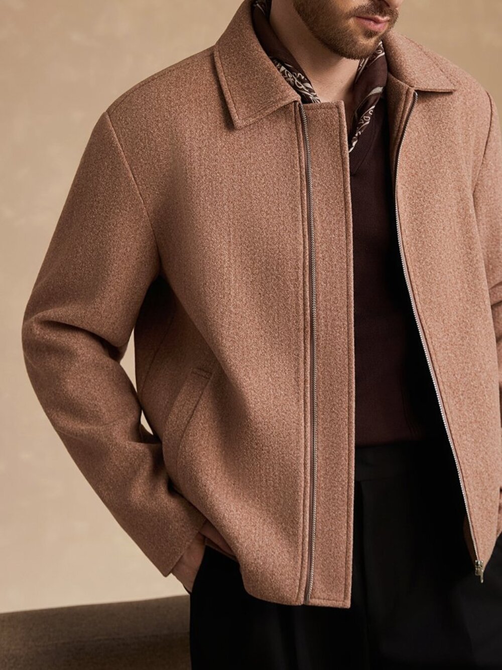 Brown Casual Zip-Up Short Jacket